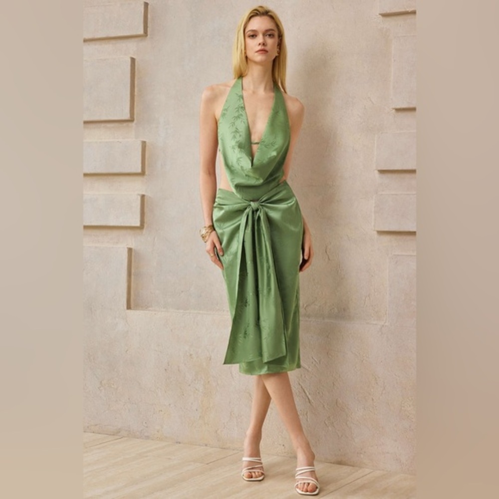 Micas Jacquard Ruched Tie Front Split Skirt M 011-12